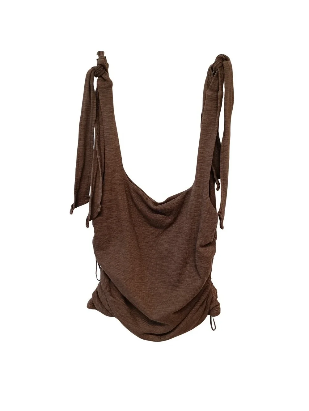 Free People Women's Brown Boulevard Ruched Tie Strap Tank Top Size M